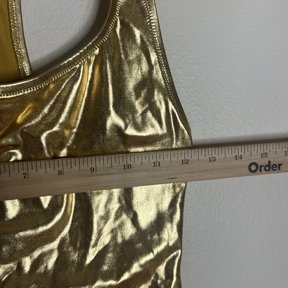 SKIMS Metallic Swim Cycle Suit - Gold size small festival rave party cute‎